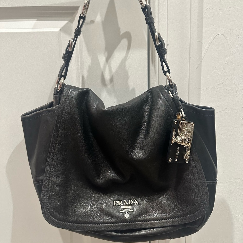 PRADA LEATHER SHOULDER BAG - Picture 1 of 6